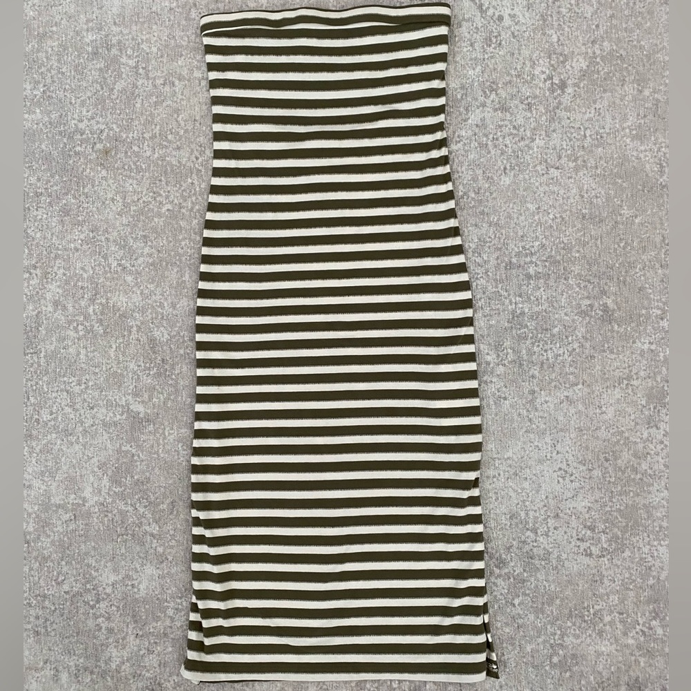 RVCA Olive Green and White Striped Midi Tube Dress